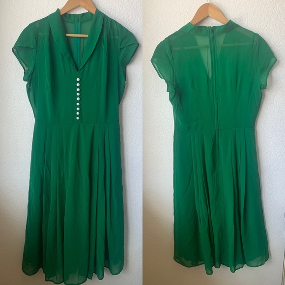 Unique Vintage Green Chiffon Cap Sleeve Paige Dress - Picture 6 of 6